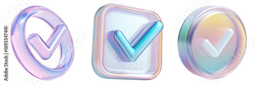 Set of Stunning iridescent check mark icons add a professional touch to user interface designs and confirmation screens