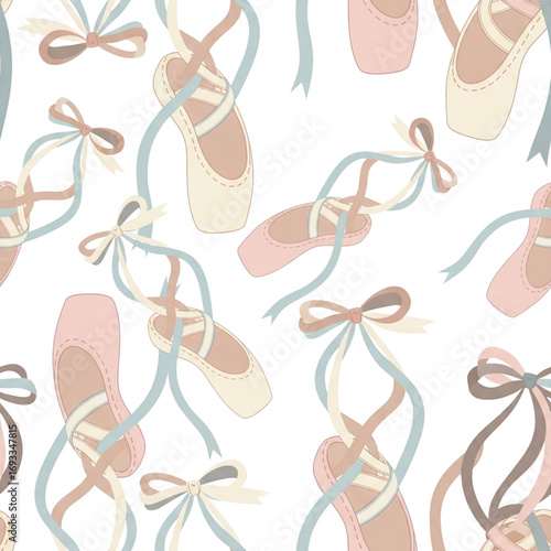 seamless pattern with ballet shoes and bows