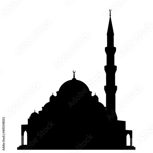 mosque silhouette with minaret isolated on white background  

