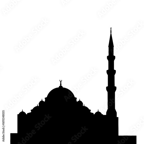 mosque silhouette with minaret isolated on white background  
