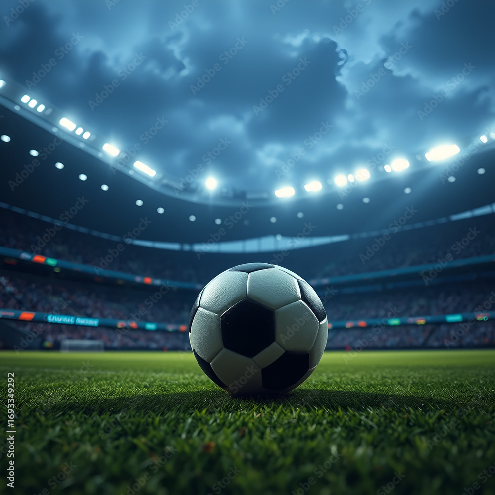 Fototapeta premium Soccer football ball stadium field at night match game sport