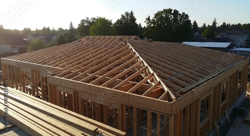 Construction site showing the skeleton of building with trees background