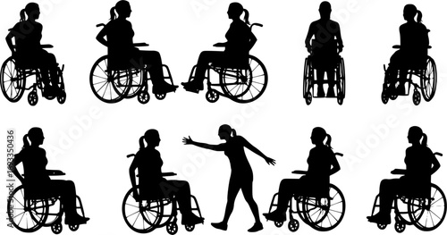 Various woman silhouette in a wheelchair in vector format
