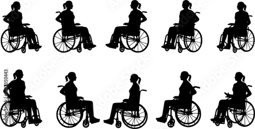 Various woman silhouette in a wheelchair in vector format
