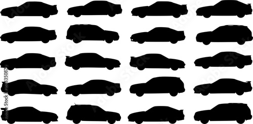 car silhouettes set - vector Transparent background PNG, cutout
