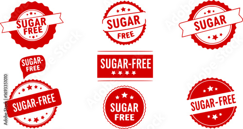 Colored sugar free labels on a white background
