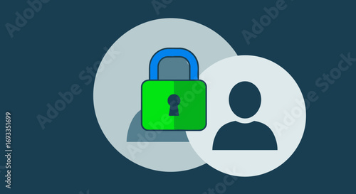 Simple Style Padlock with User Icon Illustration for Data Privacy