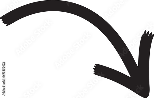 Hand drawn black arrow curve down and right simple marker stroke sign