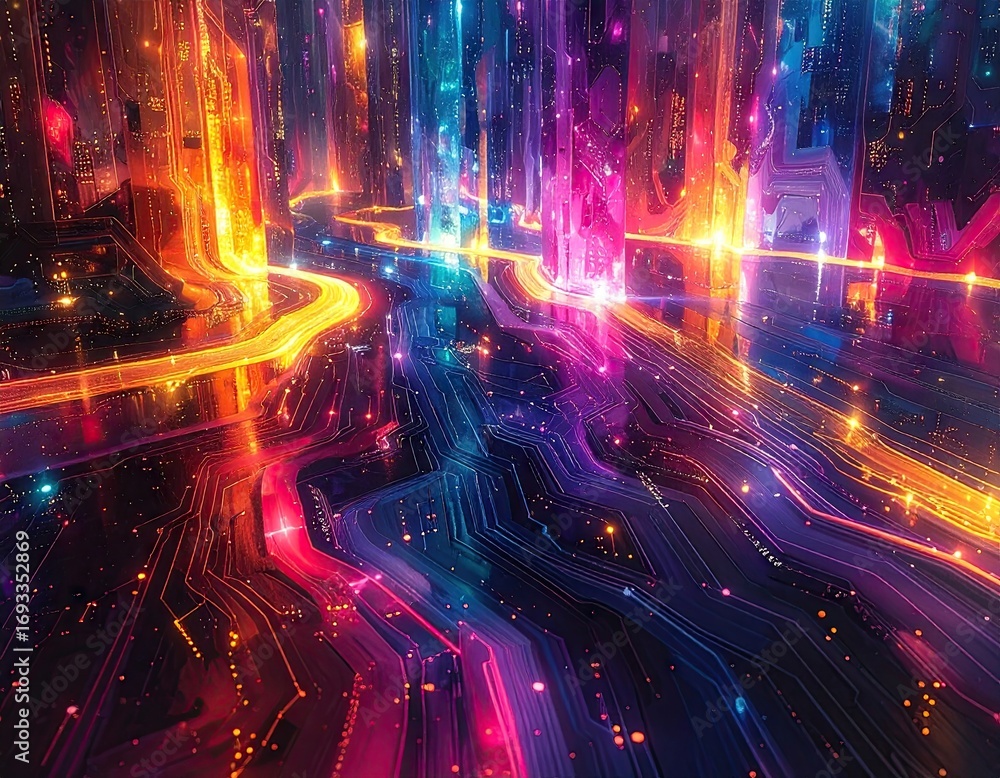 Obraz premium Futuristic Cityscape with Vibrant Light Trails