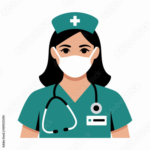 Nurse Icon – Female Medical Healthcare Worker Vector Illustration