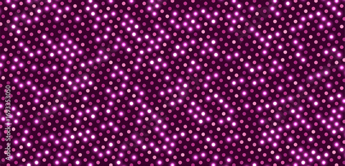 Pink LED screen background, glowing halftone backdrop. Abstract disco pattern, party decoration element. Vector illustration.