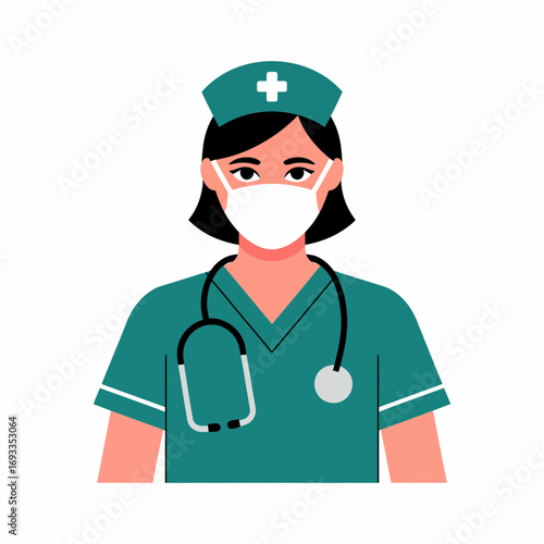 Nurse Icon – Female Medical Healthcare Worker Vector Illustration