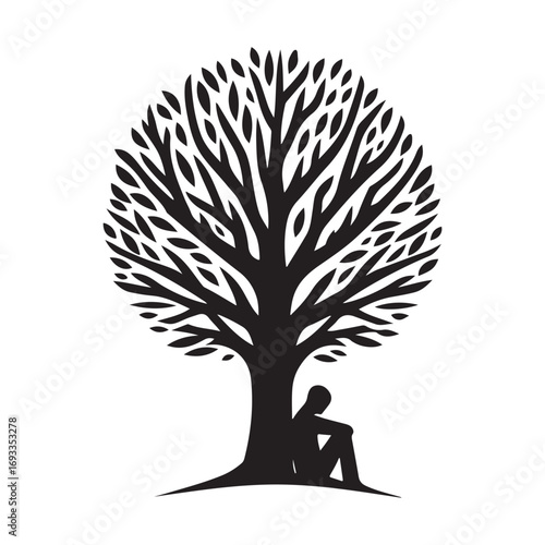 mental health vector silhouette outline logo design concept illustration