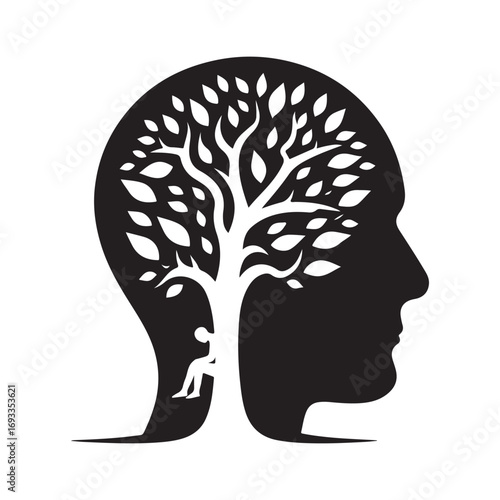 mental health vector silhouette outline logo design concept illustration