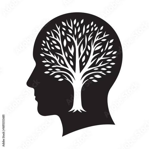 mental health vector silhouette outline logo design concept illustration
