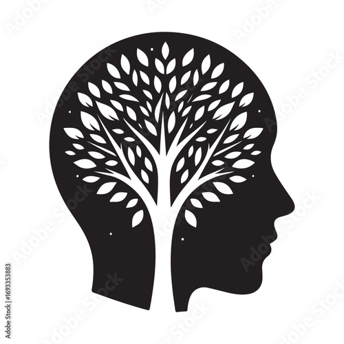 mental health vector silhouette outline logo design concept illustration