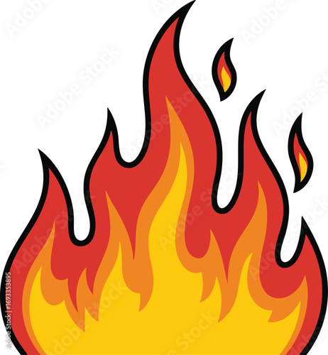 Vibrant cartoon fire flames illustration with warm colors and dynamic shapes