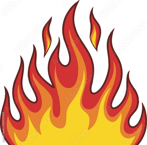 Dynamic fiery flames illustration with yellow red orange hues