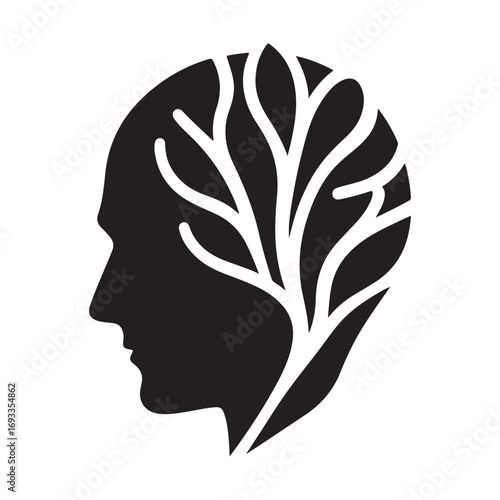 mental health vector silhouette outline logo design concept illustration