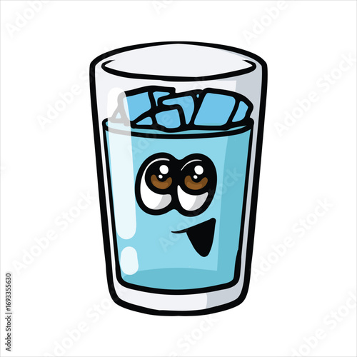 Drink glass with smiling ice cubes cartoon vector illustration