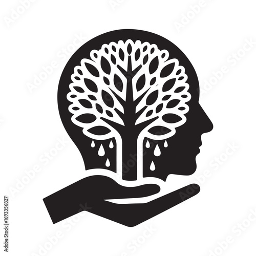mental health vector silhouette outline logo design concept illustration