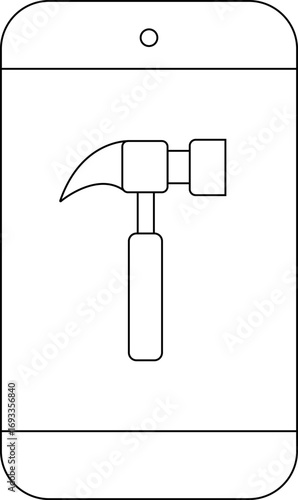smartphone icon and hammer icon with white background