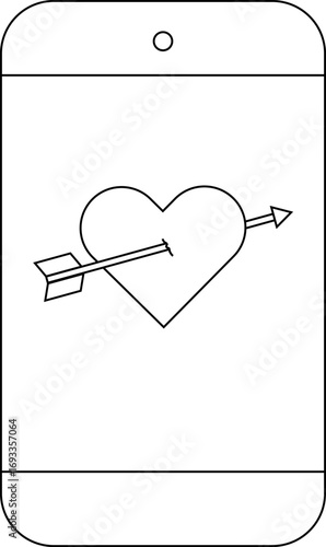 smartphone icon and love icon with an arrow on a white background