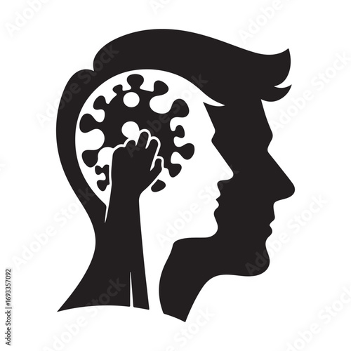 mental health vector silhouette outline logo design concept illustration