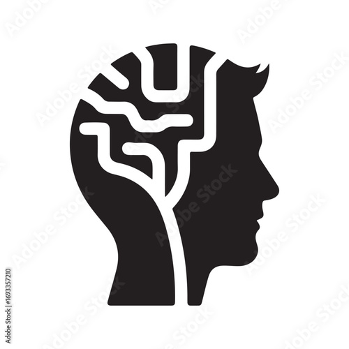mental health vector silhouette outline logo design concept illustration