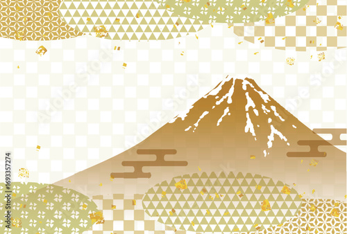 和柄　富士山　年賀状　金　背景	