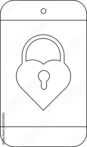smartphone icon and love-shaped padlock icon with white background
