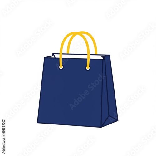 Stylized dark blue shopping bag with bright yellow handles, ideal for e-commerce and retail themes