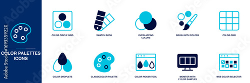 Color Palettes Blue Colored Outline Icon Set