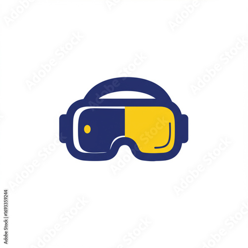 Stylized virtual reality goggles logo design in blue and yellow