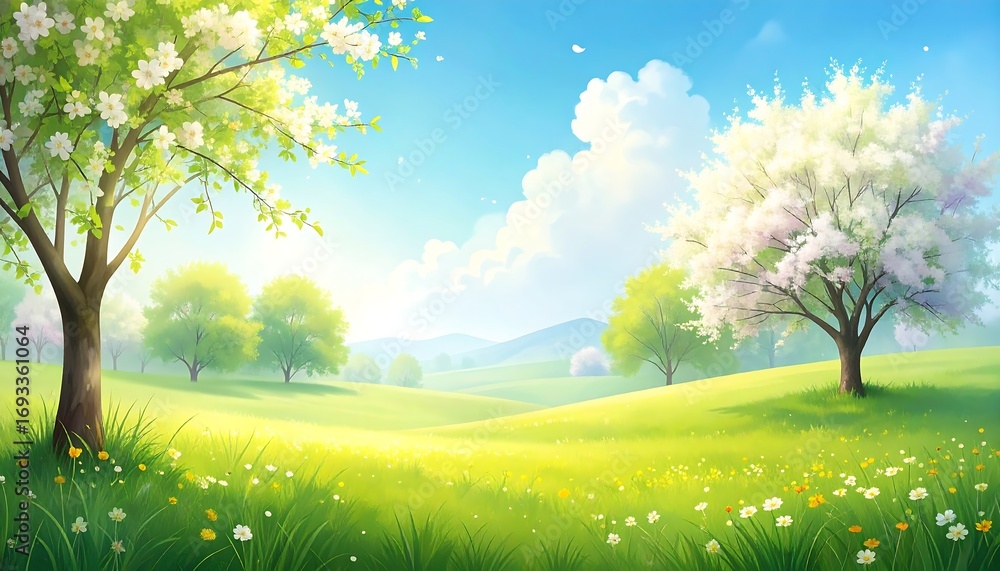 Fototapeta premium Spring Meadow Landscape Illustration (1)
