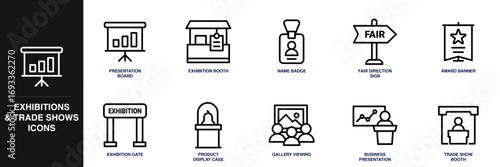 Exhibitions & Trade Shows Line Icon Set