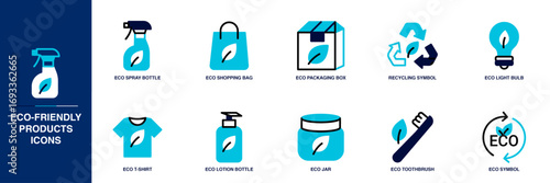 Eco-Friendly Products Blue Colored Outline Icon Set