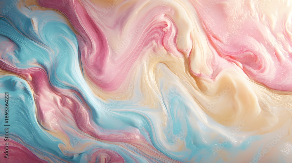 Obraz premium A vibrant, swirling pattern of pastel pinks, blues, and creams creates a mesmerizing, abstract design.