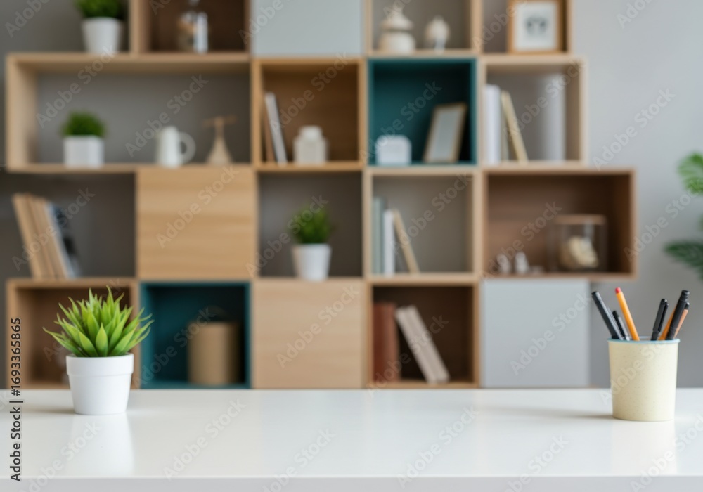 Fototapeta premium Empty Desk with Modern Interior Background