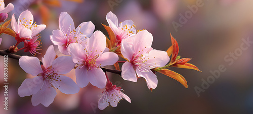 Cherry Blossom Bloom: A close-up view reveals delicate cherry blossoms in full bloom, showcasing intricate details, soft petals, and vibrant colors that evoke feelings of spring and renewal.