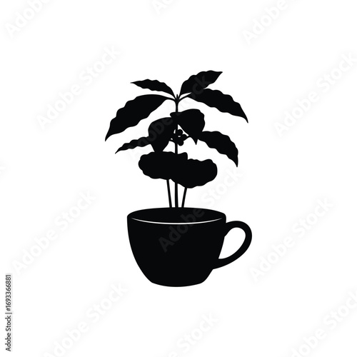 Coffee plant growing in a cup silhouette illustration vector graphic design art