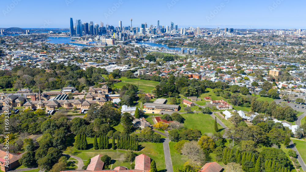 Obraz premium The Sydney inner city suburb of Lilyfield and Callan park looking east.