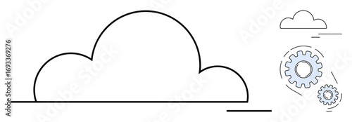 Cloud outline paired with meshed gears signifying cloud computing, process automation, data storage, and system integration. Ideal for tech, innovation, data solutions, automation, cloud services