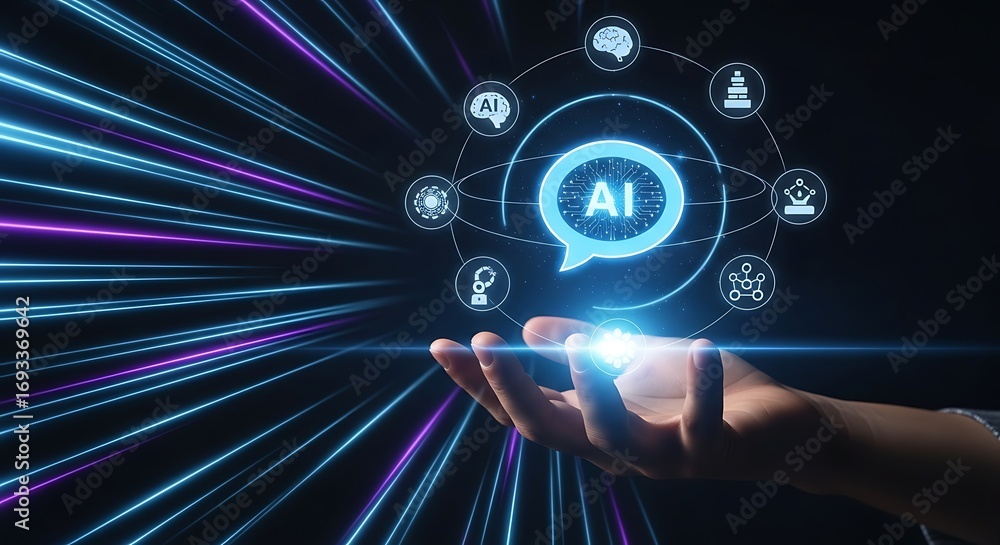 Fototapeta premium Unlock future innovation with futuristic AI technology connecting minds and ideas