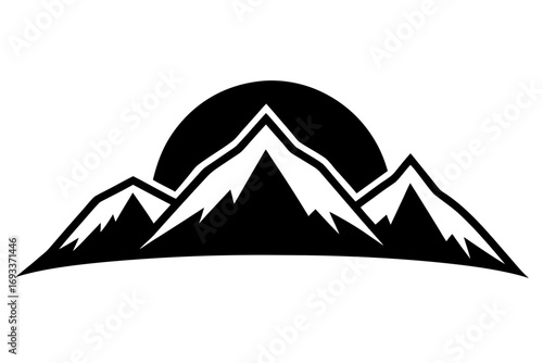 Majestic mountains silhouette with sun rise graphic design element