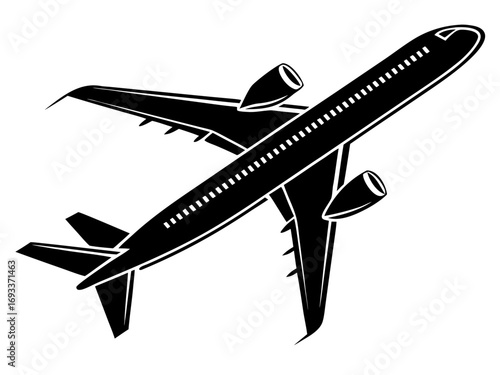 Modern passenger jet silhouette design, clean cutout vector
