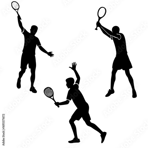 Tennis player silhouettes action poses sports graphic