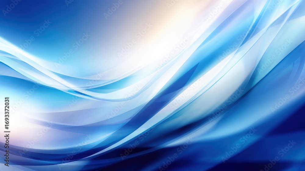 Naklejka premium Abstract blue waves flowing gracefully, creating a serene atmosphere with soft light effects in the background
