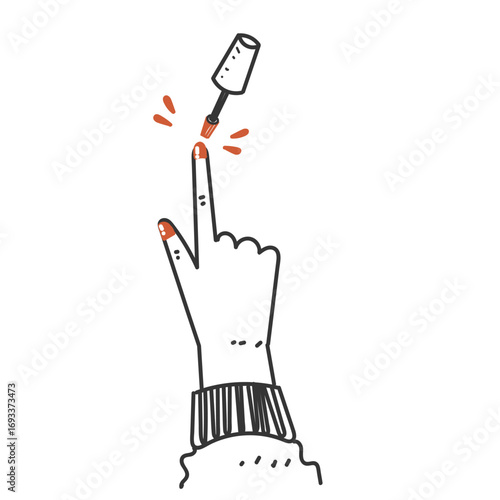 nail polish pedicure in doodle hand drawing cartoon