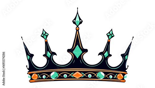 Elegant vector illustration of a jeweled crown, perfect for adding a touch of royalty and sophistication to designs, available as a transparent PNG.